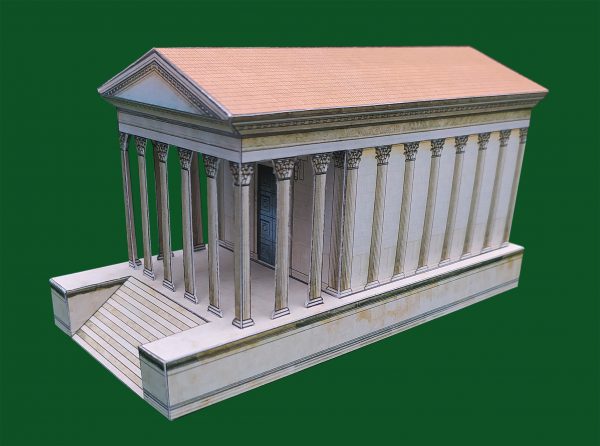 Maquette montée d'un temple romain en papier